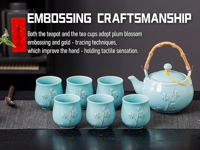 Japanese Tea Set with 1 Teapot, 6 Tea cups, 1 Tea Tray, 1 Stainless Infuser - Image 2