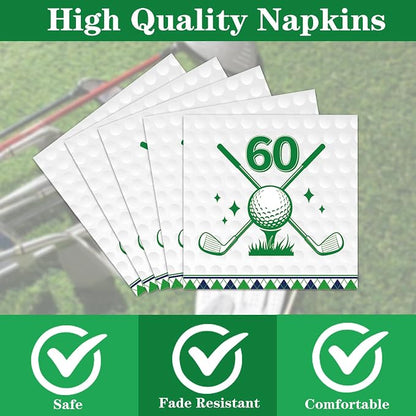 Rakuto Golf 60th Birthday Party Decorations 96PCS Plates Napkins Forks | Golf - Image 3