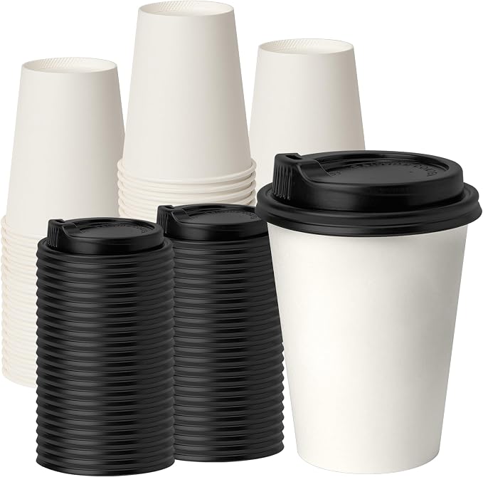 RACETOP Coffee Cups with Lids 12 oz, 100 Pack Disposable To Go Cups | Thickened by RACETOP