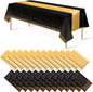 24Pack Disposable Plastic Tablecloths and Satin Table Runner Set Black Gold Dot by MASHAN
