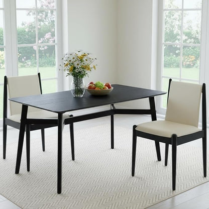 DUOMAY Modern Wooden Dining Table for 4-6 People, 59" Large Rectangular Dinner Table with Wood Legs for Home Dining Room Restaurant Farmhouse Kitchen, Black