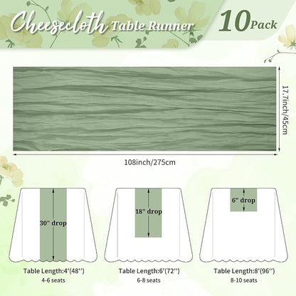 Pesonlook Cheesecloth Table Runner Sage Green, 10 Pack 17.7x108 inch, Long | - Image 2