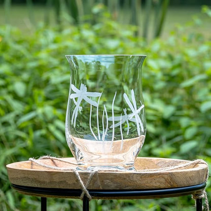 Rolf Glass Dragonfly Glass Hurricane Candleholder | 8-inch Engraved Hurricane Vase | Lead-Free Glass | Diamond-Wheel Engraved | Multi-use Pillar Candle Holder and Flower Vase