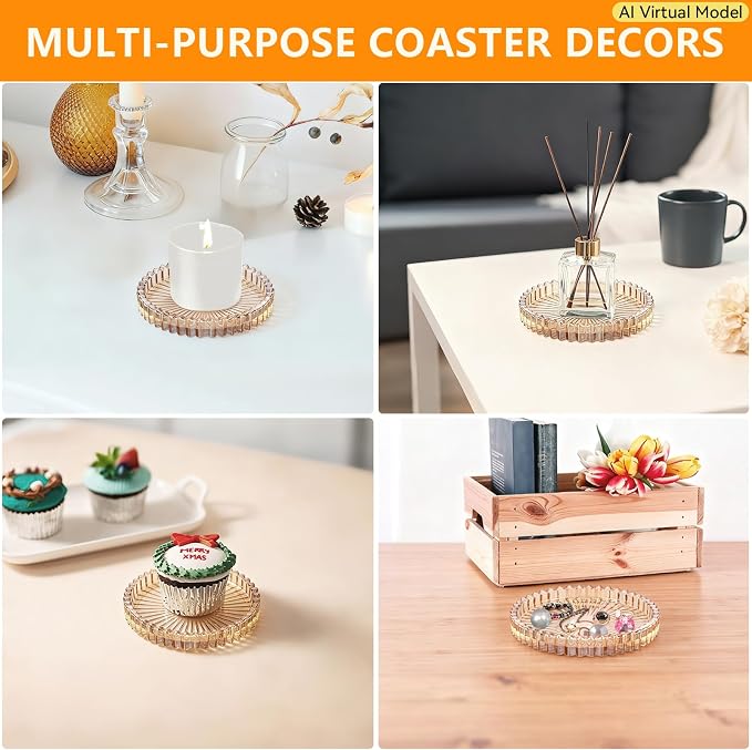 VIBRATITE 4 Inch Glass Coasters Set of 4, Amber Round Drink Coasters | - Image 6