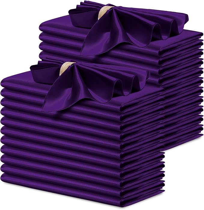 P Pothuiny 24 Pcs Purple Satin Napkins 17 x 17 Inch, Satin Cloth Napkins | by P+Pothuiny