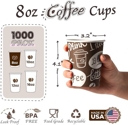 Fit Meal Prep 8 oz Coffee Cups 1000 Count, Leak-Proof Hot Cup, Disposable Paper - Image 2