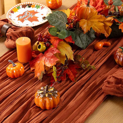 Terracotta Cheesecloth Table Runner 10ft Boho Burnt Orange Fall Decor | - Image 4