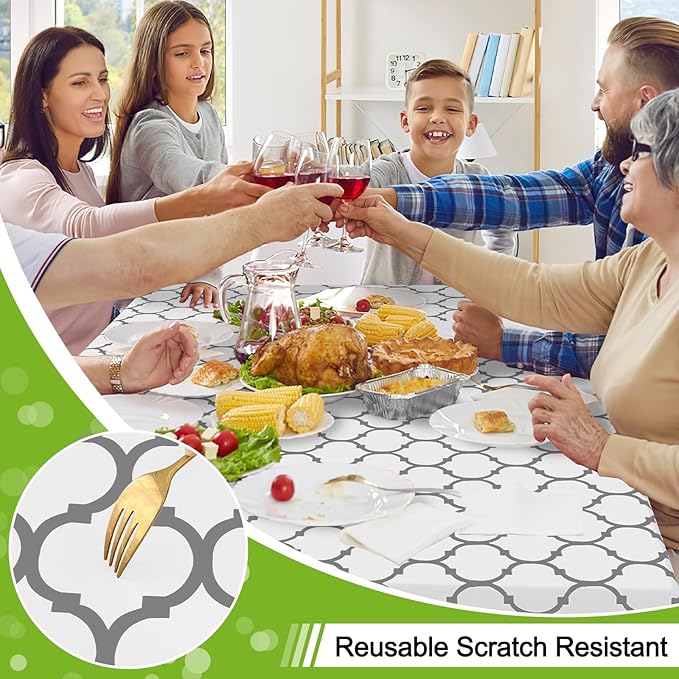 Smiry Rectangle Table Cloth, Waterproof Vinyl Tablecloth with Flannel Backing for Rectangle Tables, Wipeable Spillproof Plastic Tablecloths for Dining, Camping, Indoor and Outdoor (60"x144", White)