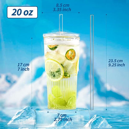 22oz Glass Tumblers with Glass Lids and Straws - Image 2