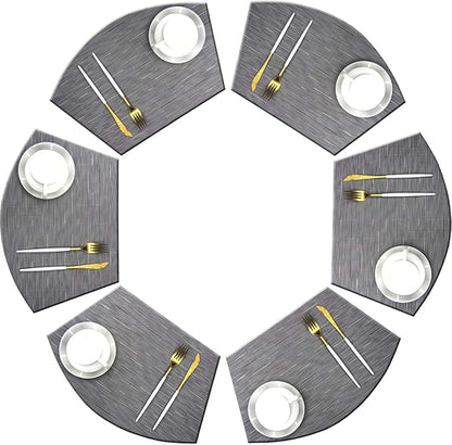 Wedge Placemats for Round Dining Table Woven Vinyl Easy Wipe Plastic Non Slip Table Mats Set of 6（Grey）