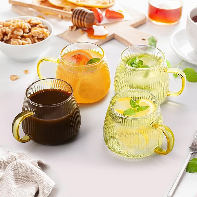 AVLA 6 Pack Glass Coffee Mugs, 16 OZ Unique Vertical Stripes Coffee Cup - Image 4