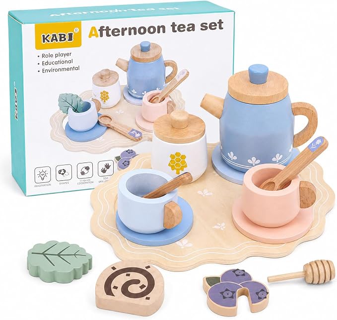 Wooden Blue Tea Set Toys by Unknown