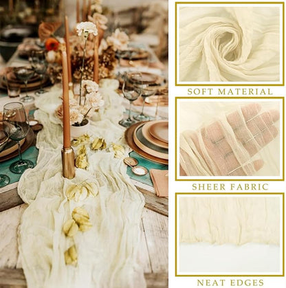 6 Pcs Beige Cheesecloth Table Runner 10FT Runner - Image 2