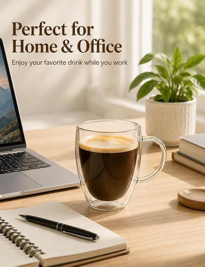 12oz Double Walled Glass Coffee Mugs - Image 7