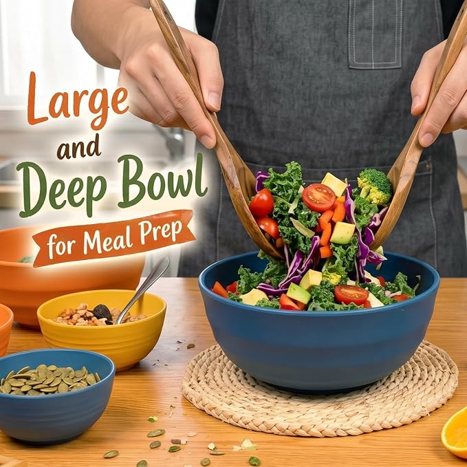 Wheat Straw Bowls 60oz, Unbreakable Ramen Bowl Set of 8, Large Plastic Bowls - Image 5