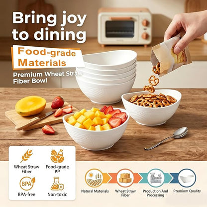Soup Bowls Sets of 6, Unbreakable Wheat Straw Bowls 26oz, Oval Kitchen Bowls - Image 3