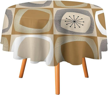 Mid Century Round Tablecloth, Retro Geometric Colorful Squares Abstract Boho Vintage 50s 60s Tablecloth for Home Party Dining Room Kitchen Decor 60Inch(152cm)