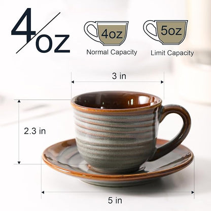 Hasense Espresso Cups with Saucers, 4 oz Small Ceramic Espresso Coffee Mugs Set - Image 3