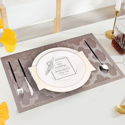 Elegant Placemats Vinyl Woven Heat-Resistant Placemats Set of 4 Washable Easy to Clean Table Mats for Dining Room and Decorate (Champagne)