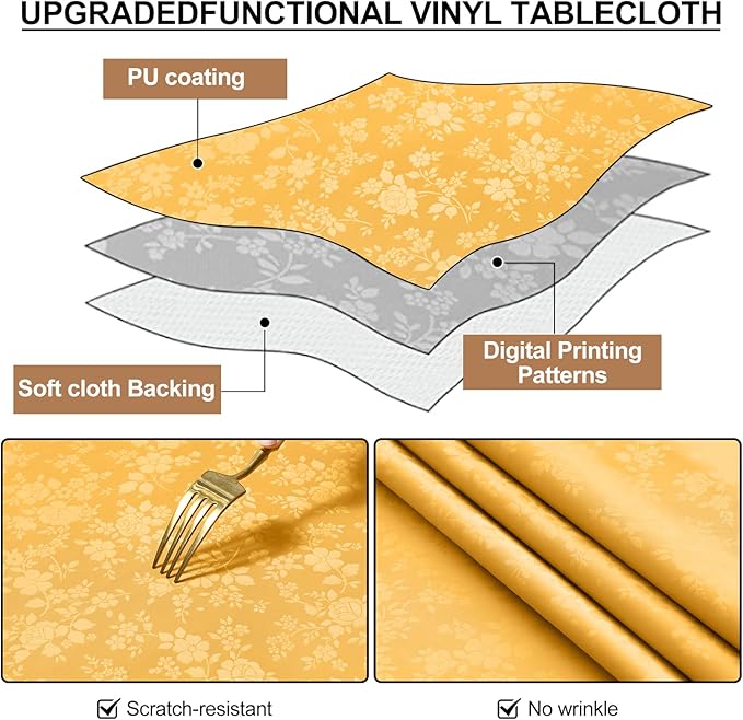 Smiry Rectangle Table Cloth, Waterproof Heavy Duty Vinyl Tablecloths, Wipeable Washable Table Cover for Kitchen and Dining Room (Mustard Yellow, 60" X 102")