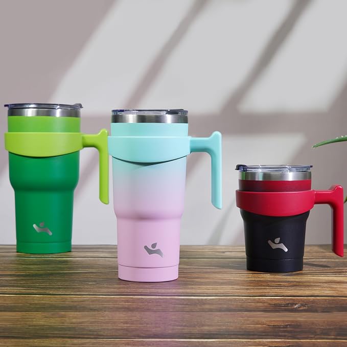 Konokyo 20 oz Tumbler with Handle and Straw, Insulated Travel Mug | Coral; - Image 7