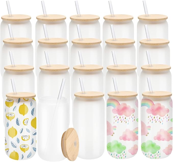 WHEATHUSK 20 Pack Sublimation Glass Cups Frosted 16oz Blanks Sublimation by Coloryourlife