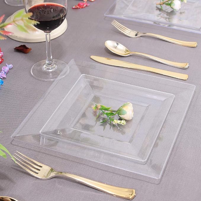 60PCS Clear Plastic Plates-9.5inch Square Disposable Plates - Image 3