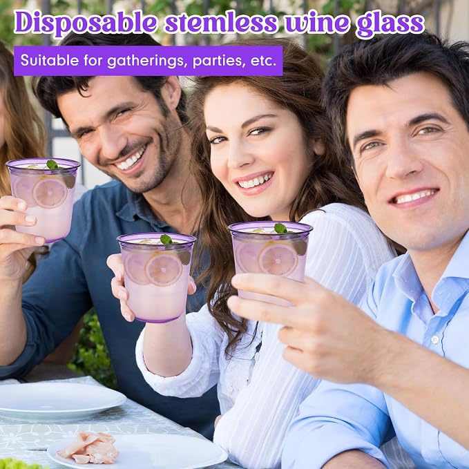 Ziliny 50 Pcs Disposable Stemless Glasses 12oz Crystal Plastic Wine Glasses - Image 5