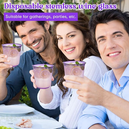 Ziliny 50 Pcs Disposable Stemless Glasses 12oz Crystal Plastic Wine Glasses - Image 5