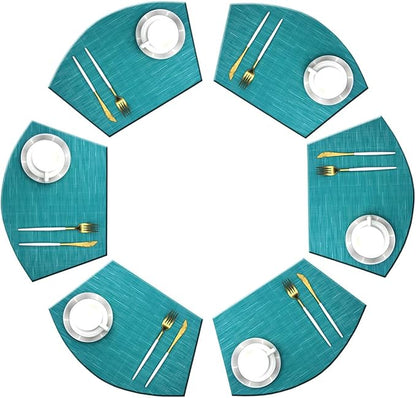 Wedge Placemats for Round Kitchen Table Woven Vinyl Easy Wipe Plastic Non Slip Table Mats Set of 6（Blue）
