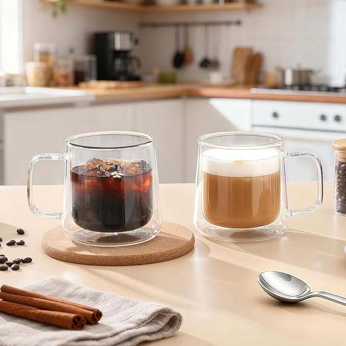 Aurzen 13oz Glass Coffee Mugs, Double Wall Insulated Glass Cups - Image 5