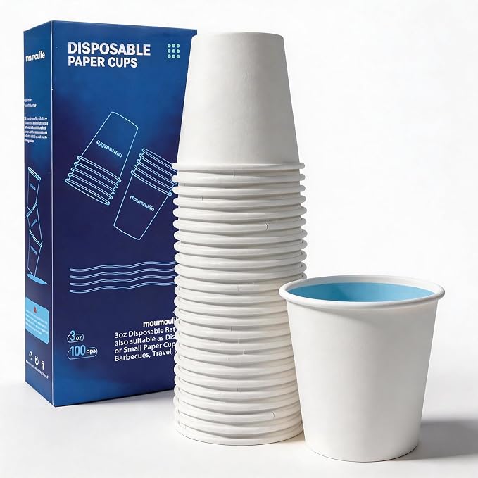 MOUMOULIFE Disposable Paper Coffee Cups 3 oz 100 Count, Bathroom Mouthwash Cups by moumoulife