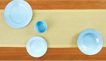 Solino Home Linen Short Table Runner 36 Inches - Athena, 100% Pure Linen Chambray Yellow Table Runner 14 x 36 Inch Ideal for Dresser and Coffee Tables, Spring, Easter