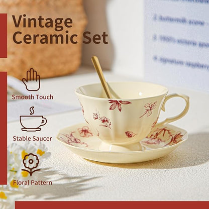 Vintage Fancy Porcelain Tea Cups and Saucers Set of 4, 8 oz China Ceramic - Image 6