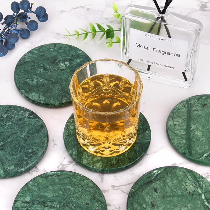 Natural Marble Coasters Set of 4, 4 inch Round, Silicone Anti-Slip Pads - Image 4