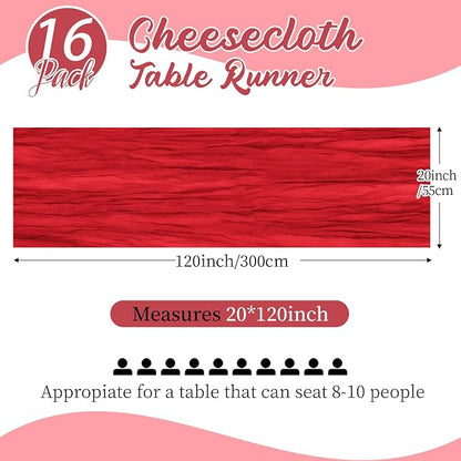 16 Pack Red Cheesecloth Table Runners 20x120 Inch Gauze Table Runner 10FT - Image 2