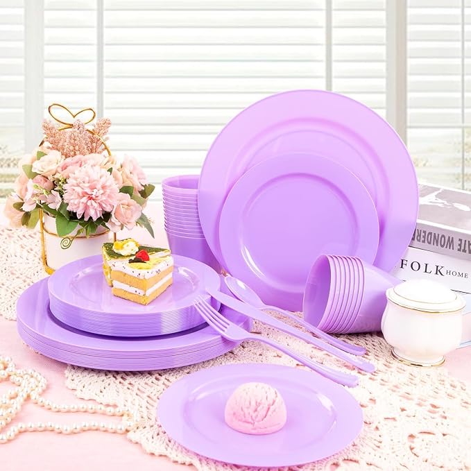 KIRE 150 PCS Purple Plastic Plates - Image 6