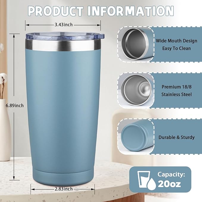 20 oz Tumbler with Lids and Straws, Stainless Steel Insulated Coffee Tumbler - Image 2