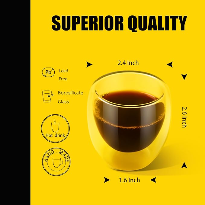 PunPun Glass Cups 2.7oz. 80ml Espresso Coffee Cups, Demitasse Cups Double - Image 4
