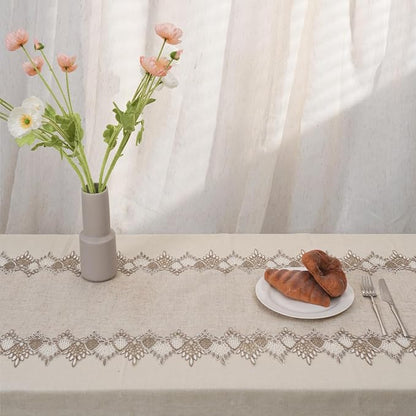 Phantomon Neutral Linen Table Runner 51 Inches Beige Embroidered Runner Lace - Image 7