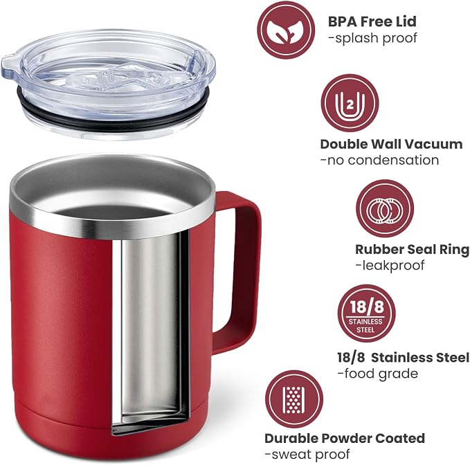 MEWAY 12oz Coffee Mug With Handle 4 Pack Bulk, Stainless Steel Insulated Travel - Image 2