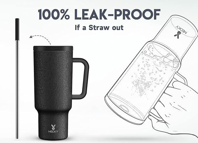 Meoky 40oz Tumbler with Handle, Leak-proof Lid and Straw, Insulated Coffee Mug - Image 3