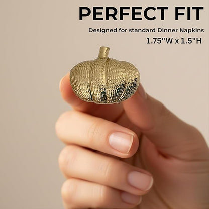 ALPHA Living HOME Set of 12 Pumpkin Napkin Rings Premium Metal Fall Harvest Table Decor Thanksgiving Dinnerware Holders, Autumn & Halloween Table Setting Accessories (Gold)