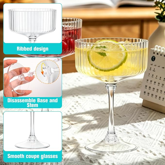 48 Pcs Plastic Martini Glasses Disposable, 10oz Ribbed Martini Glasses | - Image 4