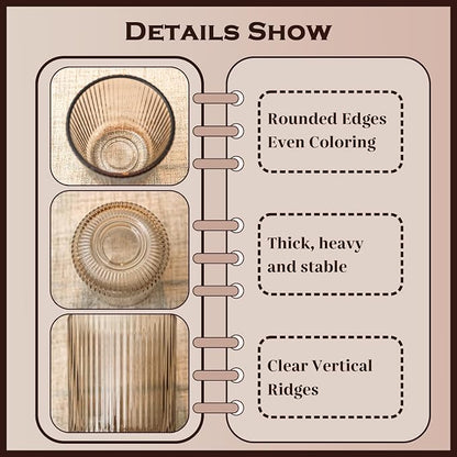 Smokey Gray Ribbed Highball Glasses Set of 6, 8.5oz Vintage Highball Tumblers - Image 3