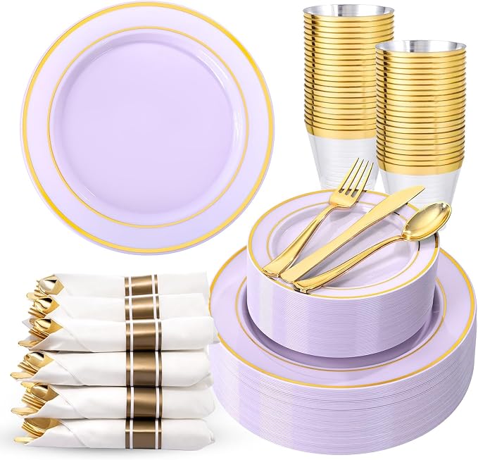 350PCS Purple Plates Disposable by WDF