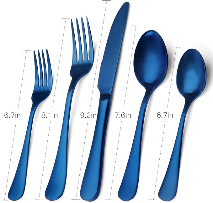 Matte Blue Silverware Set, Satin Finish 20-Piece Stainless Steel Flatware Set - Image 2