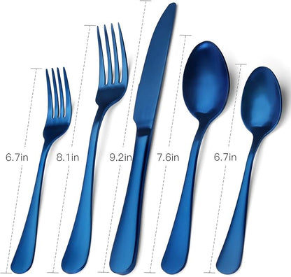 Matte Blue Silverware Set, Satin Finish 20-Piece Stainless Steel Flatware Set - Image 2