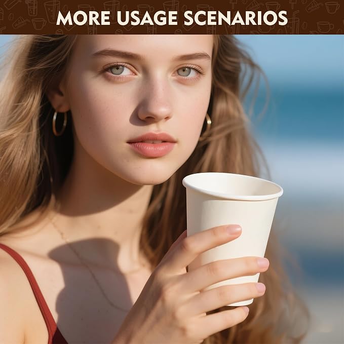 YEEHAW 16 oz 200 Pack White Disposable Paper Coffee Cups | - Image 7