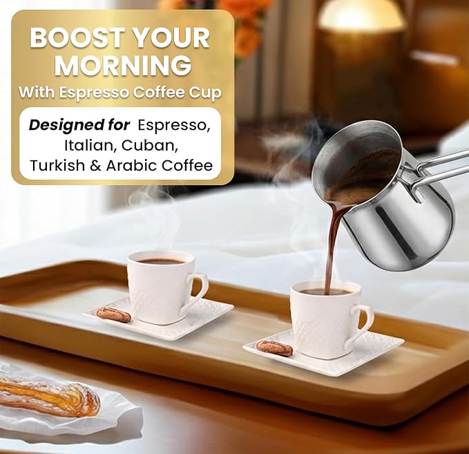 FUOCCI Turkish Coffee Cup Set of 6, Espresso Cups & Saucer, 3 oz Porcelain | - Image 6